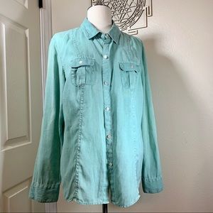 Tommy Bahama Womens Aqua Linen Long sleeve Blouse